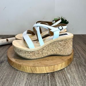 *Candies | Vintage White Strappy Platform Cork Wedge Sandals 105/72360 Size 8